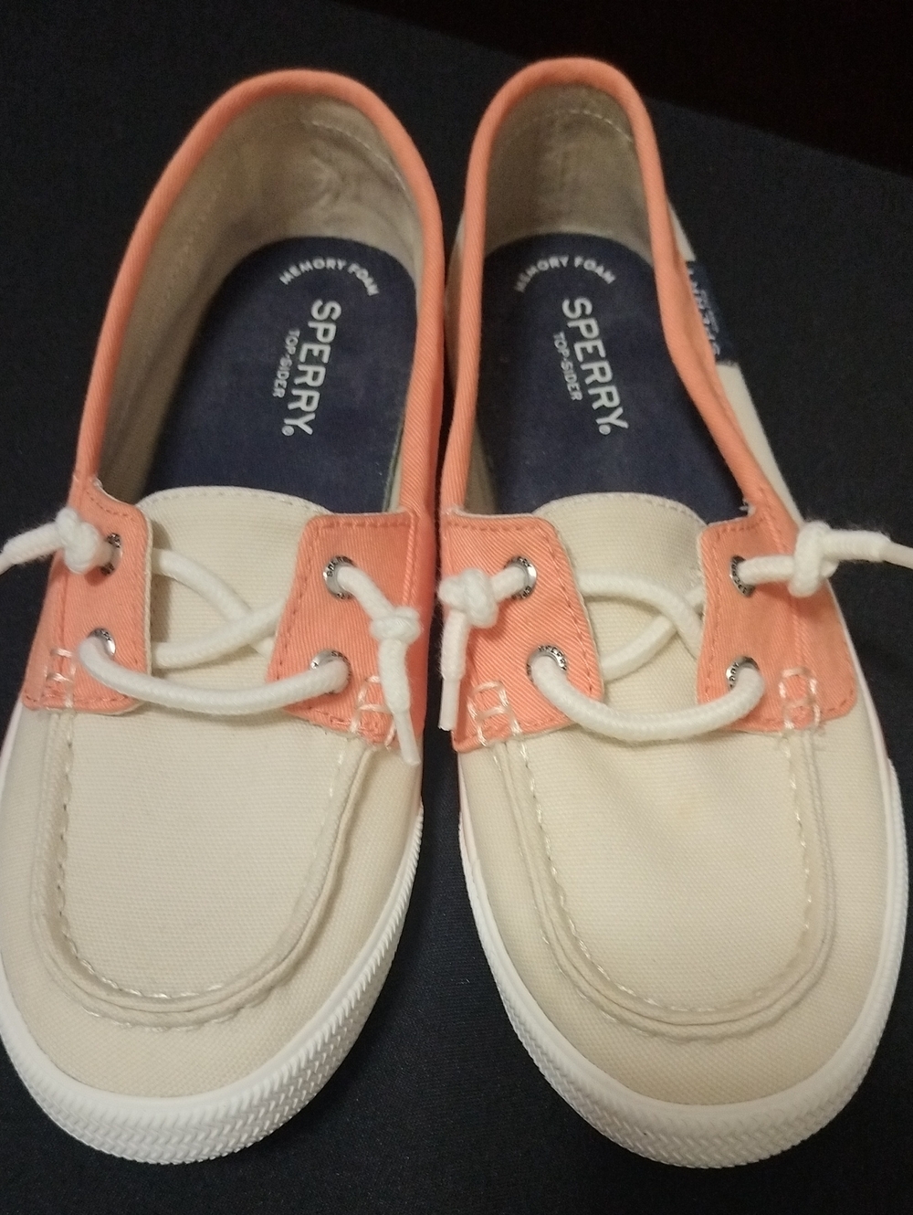 Sperry Coral and Cream Canvas Slip-On Boat Shoes for Women